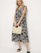 defox Rochie neagră din bumbac cu frunze cu croială evazată Divariel