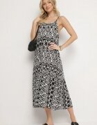 defox Rochie Neagră din Bumbac cu Motiv Geometric Koladiela