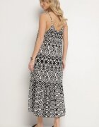 defox Rochie Neagră din Bumbac cu Motiv Geometric Koladiela