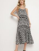 defox Rochie Neagră din Bumbac cu Motiv Geometric Koladiela
