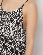 defox Rochie Neagră din Bumbac cu Motiv Geometric Koladiela