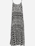 defox Rochie Neagră din Bumbac cu Motiv Geometric Koladiela