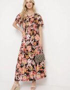 defox Rochie Neagră din Bumbac în stil boho cu bandă elastică în talie Morgaine