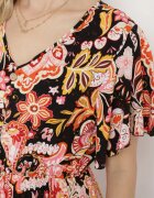 defox Rochie Neagră din Bumbac în stil boho cu bandă elastică în talie Morgaine