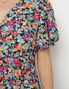 defox Rochie neagră evazată cu imprimeu floral cu decolteu petrecut plisată Lanasira