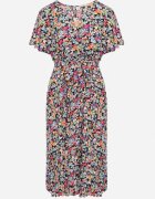 defox Rochie neagră evazată cu imprimeu floral cu decolteu petrecut plisată Lanasira