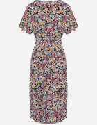 defox Rochie neagră evazată cu imprimeu floral cu decolteu petrecut plisată Lanasira