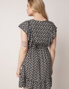 defox Rochie Neagră Evazată din Bumbac cu Imprimeu Floral cu Nasturi Ronelle