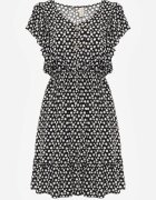defox Rochie Neagră Evazată din Bumbac cu Imprimeu Floral cu Nasturi Ronelle