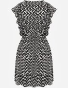 defox Rochie Neagră Evazată din Bumbac cu Imprimeu Floral cu Nasturi Ronelle