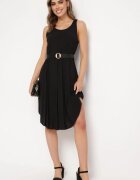 defox Rochie Neagră Evazată din Bumbac Tesaxelle