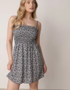 defox Rochie Negru-Alb de bumbac cu bretele ajustabile și decolteu elastic Risetta