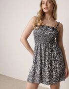 defox Rochie Negru-Alb de bumbac cu bretele ajustabile și decolteu elastic Risetta
