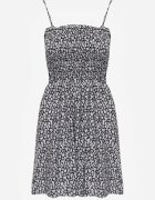 defox Rochie Negru-Alb de bumbac cu bretele ajustabile și decolteu elastic Risetta