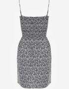 defox Rochie Negru-Alb de bumbac cu bretele ajustabile și decolteu elastic Risetta