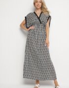 defox Rochie Negru-Alb din Bumbac Cloș cu Inserții de Dantelă Laniwena