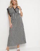 defox Rochie Negru-Alb din Bumbac Cloș cu Inserții de Dantelă Laniwena