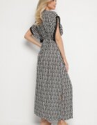 defox Rochie Negru-Alb din Bumbac Cloș cu Inserții de Dantelă Laniwena