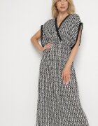 defox Rochie Negru-Alb din Bumbac Cloș cu Inserții de Dantelă Laniwena