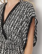 defox Rochie Negru-Alb din Bumbac Cloș cu Inserții de Dantelă Laniwena