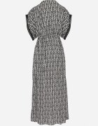 defox Rochie Negru-Alb din Bumbac Cloș cu Inserții de Dantelă Laniwena