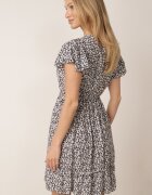 defox Rochie Negru-Albă de bumbac cu elastic în talie și cu model floral mic Napenia