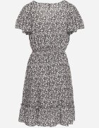 defox Rochie Negru-Albă de bumbac cu elastic în talie și cu model floral mic Napenia