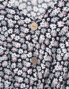 defox Rochie Negru-Albă de bumbac cu elastic în talie și cu model floral mic Napenia