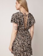 defox Rochie Negru-Bej Cloș Din bumbac cu Elastic în Talie și Volane Nelsea