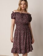 defox Rochie Negru-Roșie Spaniolă din Bumbac cu Elastic în Talie Viliana