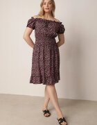 defox Rochie Negru-Roșie Spaniolă din Bumbac cu Elastic în Talie Viliana