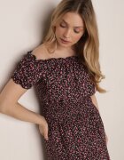defox Rochie Negru-Roșie Spaniolă din Bumbac cu Elastic în Talie Viliana
