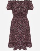 defox Rochie Negru-Roșie Spaniolă din Bumbac cu Elastic în Talie Viliana