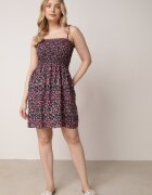 defox Rochie Negru-Roz de Bumbac cu Bretele cu Elastic în Talie Tessaray