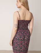 defox Rochie Negru-Roz de Bumbac cu Bretele cu Elastic în Talie Tessaray