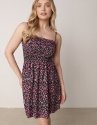 defox Rochie Negru-Roz de Bumbac cu Bretele cu Elastic în Talie Tessaray
