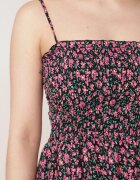 defox Rochie Negru-Roz de Bumbac cu Bretele cu Elastic în Talie Tessaray