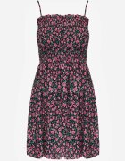 defox Rochie Negru-Roz de Bumbac cu Bretele cu Elastic în Talie Tessaray