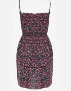 defox Rochie Negru-Roz de Bumbac cu Bretele cu Elastic în Talie Tessaray