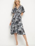 defox Rochie Petrecută Neagră din Bumbac cu Croială Cloș cu Centură Aulinea