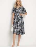 defox Rochie Petrecută Neagră din Bumbac cu Croială Cloș cu Centură Aulinea