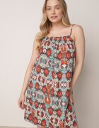 defox Rochie Portocalie-Albastră din bumbac cu croială evazată cu bretele Tesarae