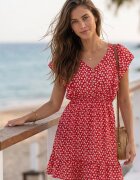 defox Rochie Roșie Cloș din Bumbac Florală cu nasturi Ronelle