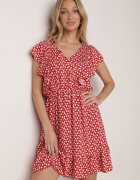 defox Rochie Roșie Cloș din Bumbac Florală cu nasturi Ronelle