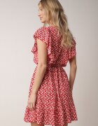 defox Rochie Roșie Cloș din Bumbac Florală cu nasturi Ronelle