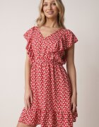 defox Rochie Roșie Cloș din Bumbac Florală cu nasturi Ronelle