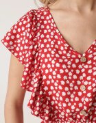 defox Rochie Roșie Cloș din Bumbac Florală cu nasturi Ronelle