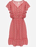 defox Rochie Roșie Cloș din Bumbac Florală cu nasturi Ronelle