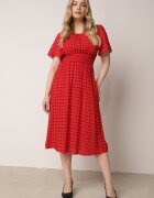 defox Rochie Roșie din Bumbac Cloche cu buline Toliennea
