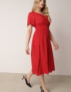 defox Rochie Roșie din Bumbac Cloche cu buline Toliennea